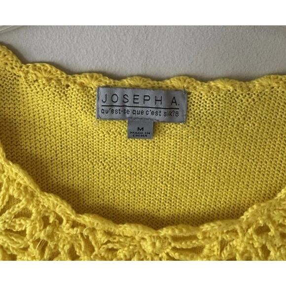 Joseph A Yellow Crochet Sweater Women’s Size Medium Bright Sleeveless Artsy Knit - Picture 4 of 10
